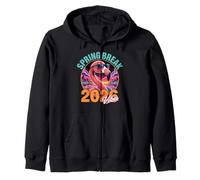 Spring Break 2026 Vibes Flamingo Retro 80s Synthwave Zip Hoodie