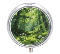 Spring Breath in The Forest Gap Round Pill Box Cute Small Fish Oil Cases Portable 3 Compartment Pill Boxes Round Pill Case with Mirror for Vitamins Medication Supplements Gift