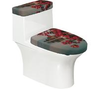 Spring Brilliance Toilet Lid Cover Set Elasticity Soft Durable Polyester Material for Bathroom Home Decor