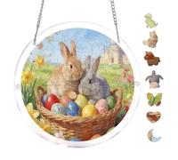 Spring Bunnies Easter Eggs 7.8x7.8Inch Round Acrylic Hanging Puzzle | Creative Home Accent with Visual Appeal