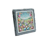 Spring Bunnies Slate Coaster - Festive Easter Decor with Adorable Rabbits & Eggs (slco-kf25-springbunnieskvd)