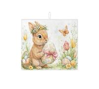 Spring Bunny Dish Drying Mats for Kitchen Counter, Cute Rabbit Floral Absorbent Dish Drainer Rack Mat, Easter Garden Microfiber Drying Pad for Kitchen Counter Decor 16x18 Inch