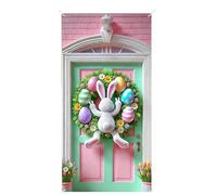 Spring Bunny Door Banner - Happy Easter Home Accessory, Festive Wall Hanging, Charming Entrance Ornament, Seasonal Decor Touch | Decorative Easter Door Cover Perfect for School Dormitory Apartment Gar