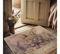 Spring Bunny Doormat, Cute Rabbit Mat for Outdoor & Indoor Entrance Floral Decor, Rubber Waterproof Non-Slip Dust Absorbent Front Doormat, Easy Clean 29x17 Inch