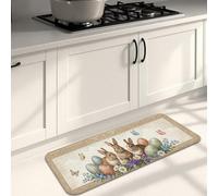 Spring Bunny Kitchen Mats for Floor, Vintage Floral Rabbit Design, Easter Cushioned Comfort Washable Non Slip Area Rugs for Kitchen Sinks Laundryroom Bathroom 16x47 Inch