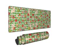 Spring Bunny Large Gaming Mouse Pad, Green Checkered Pattern with Cute Rabbits and Fruits, Rubber Non-Slip Washable Gaming Mousepad for Home and Office Computer, Laptop 16x36 Inch