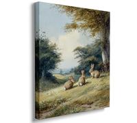 Spring Bunny Meadow Canvas Wall Art, Vintage Rabbit Landscape Print, Easter Farmhouse Wall Decor for Living Room or Nursery Decor 20x30in Wood Frame