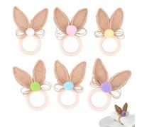 Spring Bunny Napkin Rings, 6 Pieces Table Buckles, Easter Napkin Rings with Decorative Ears, Ceramic Dinner Accessory, Seasonal Table Decor with Easy Use,