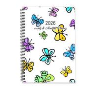 Spring Butterflies 2026 Diary A5 To Do List Notebook Organiser Diary Mens Journal 2026 Planner A5 for Project Week To View Monthly Year Planner with Dotted Line Note Page Slim