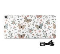 Spring Butterflies Flowers White Print Heated Desk Mat Large Heated Desk Pad Mat with 3 Heating Levels PU Leather Desktop Table Protector for Work Home, 31.5x13in