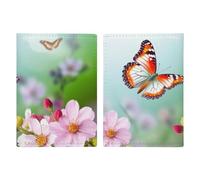 Spring Butterfly And Flower Passport Holder with Card And Ticket Slot, PU Leather Passport Case Easy Access, Travel Essentials Document Organizer Waterproof Travel Wallet for Men Women