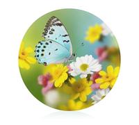 Spring Butterfly Cutting Board for Kitchen Mini Cheese Chopping Board Round Tempered Glass Chopping Block for Picnic Cutting Pizza Meat Fruit(7.9 Inch)