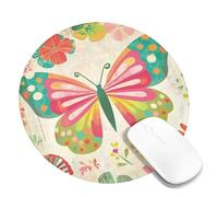 Spring Butterfly Floral Mouse Pad, Colorful Peach Green Polka Dot Design, Non-Slip Rubber Washable Mousepad for Home Office Computer, Laptop Round 8x8 Inch