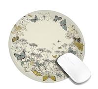 Spring Butterfly Floral Mouse Pad, Pastel Color Design with Stitched Edge, Non-Slip Washable Gaming Mouse Pad for Home and Office Round 8x8 Inch