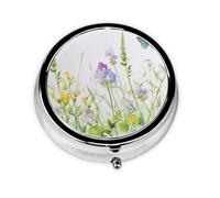 Spring Butterfly Flower Round Pill Box with 3 Compartments, Mini Metal Pill Organizer for Purse or Pocket, Lightweight Portable for Daily Use Gifts Travel