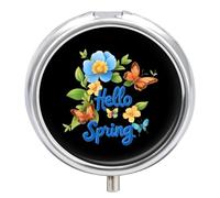 Spring Butterfly Flowers Mini Pill Box Portable Vitamins Organizer 3 Compartment Pills Case for Pocket Purse