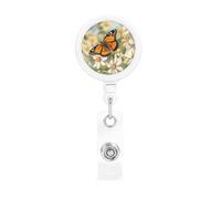Spring Butterfly Flowers Retractable Badge Reel Heavy Duty Badge Holder with Belt Clip Retractable Lanyards ID Card Holder with Keychain Name Badge Clips for Office Nurse Employee