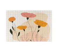 Spring Carnations Flower Jigsaw Puzzles for Adults 300 Piece, Retro Mid Century Florals Wooden Puzzles, Fun Funky Printed Decorations for Party