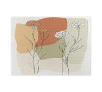 Spring Carnations Flower Jigsaw Puzzles for Adults 500 Piece, Retro Mid Century Florals Wooden Printed Puzzles, Fun Funky Pattern Decor for Home