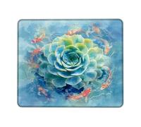 Spring Carp Fish and Succulent Round Mouse Pad, Aqua Watercolor Design for Home Office, Non-Slip Flexible Desk Mat, Ideal for Computer and Gaming Square 8x10 Inch