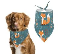 Spring Cartoon Fox Pattern Dog Bandanas Triangle Holiday Pet Neck Scarf Soft Adjustable Bib Handkerchief Accessories Washable Durable Fabric for Pet Puppy Cats Large Dog