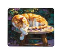 Spring Cat Art Mouse Pad, Orange Tabby Cat with Flower Petals Non-Slip Washable Mousepad, Perfect for Home and Office Use Square11.8 x9.8