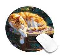 Spring Cat Art Mouse Pad, Orange Tabby Cat with Flower Petals Non-Slip Washable Mousepad, Perfect for Home and Office Use Round 8x8 Inch