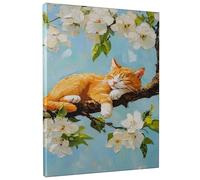 Spring Cat Canvas Wall Art, Orange Ginger Cat on Tree Poster Prints, Cute Home Aesthetic Decor for Living Room, Bedroom, Unframed 16x20 Inch