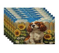 Spring Cavalier King Charles Spaniel Dog Placemats Set of 6, 12x18 Inch, Window Fun Puppy 6Pcs Table Mats for Dinning, Farmhouse Holiday Home Kitchen Decor