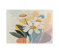 Spring Chamomile Flower Jigsaw Puzzles for Adults 500 Piece, Retro Mid Century Florals Wooden Puzzles, Fun Funky Pattern Decor for Home