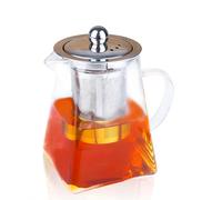 Spring Chef 750ml/25.36oz Square Glass Tea Pot with Infuser, Heat-Resistant Borosilicate Glass Teapot with Strainer, Removable Infuser Tea Pot Handmade