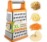 Spring Chef Handheld Stainless Steel XL Parmesan Cheese Grater with Handle - 4 Sided Manual Box Grater for Kitchen - Dishwasher Safe Cheese Shredder for Carrot, Potato, Vegetables, Hash Brown - Mango