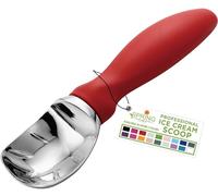 Spring Chef Ice Cream Scoop with Soft Handle, Professional Heavy Duty Heavy Duty Kitchen Tool for Cookie Dough, Gelatin, Sorbet, Red
