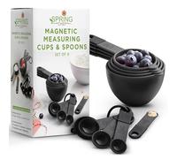 Spring Chef Magnetic Measuring Cups and Spoons Set of 9, Nesting Kitchen Tool with Easy to Read Markings for Measuring Dry or Liquid Ingredient, BPA Free, Black