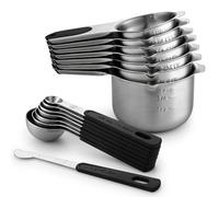 Spring Chef Magnetic Measuring Cups & Spoons Set (Patent Pending), Strong N45 Magnets, Heavy Duty Stainless Steel Fits in Spice Jars for Baking & Cooking, BPA Free, Round Set of 15 with Leveler, Black