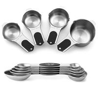 Spring Chef Magnetic Measuring Cups & Spoons Set (Patent Pending), Strong N45 Magnets, Heavy Duty Stainless Steel Fits in Spice Jars for Baking & Cooking, BPA Free, Round Set of 9, Black