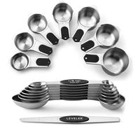 Spring Chef Magnetic Measuring Cups & Spoons Set, Patented, Strong N45 Magnets, Heavy Duty Stainless Steel Fits in Spice Jars for Baking & Cooking, BPA Free, Round Set of 15 with Leveler, Black