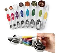 Spring Chef Magnetic Measuring Spoons Set, Dual Sided, Stainless Steel, Fits in Spice Jars, Multi-Color, Set of 8, 2 Pack