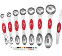 Spring Chef Magnetic Measuring Spoons Set, Dual Sided, Stainless Steel, Fits in Spice Jars, Red, Set of 8