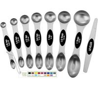 Spring Chef Magnetic Measuring Spoons Set with Strong N45 Magnets, Heavy Duty Stainless Steel Metal, Fits in Most Kitchen Spice Jars for Baking & Cooking, BPA Free, Black, Set of 8 with Leveler