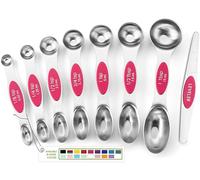 Spring Chef Pink Stainless Steel Magnetic Measuring Spoons Set of 8 with Leveler, Dual Sided Teaspoon & Tablespoon Measuring Set for Dry and Liquid Ingredients, Kitchen Gadgets for Baking & Cooking