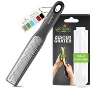 Spring Chef Premium Gray Lemon Zester Grater with Handle - Lime, Garlic, Ginger, Orange, Nutmeg, Fruit Grater - Heavy Duty Kitchen Tool - Stainless Steel Citrus Zester with Blade Cover - Fine Shred