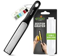 Spring Chef Premium Lemon Zester Grater with Handle - Fruits, Garlic, Chocolate, Nutmeg, Ginger Grater - Heavy Duty Kitchen Tool - Stainless Steel Citrus Zester with Blade Cover - Fine Shred, Black