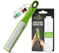 Spring Chef Premium Lemon Zester Grater with Handle - Orange, Garlic, Ginger, Nutmeg, Cheese Grater- Handheld Sharp Kitchen Tool - Stainless Steel Citrus Zester with Blade Cover - Fine Shred, Green