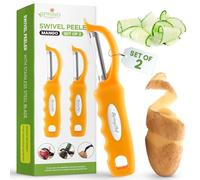 Spring Chef Premium Stainless Steel Swivel Potato Peelers for Kitchen, Metal Vegetable Peelers with Comfortable Handle for Apple, Cucumber, Veggie, Fruit, Carrot, Dishwasher Safe - Set of 2 - Mango