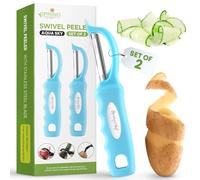 Spring Chef Premium Stainless Steel Vegetable Peeler for Kitchen, Dishwasher Safe Potato Peelers with Non-Slip Handle, Peel Apple, Fruit, Veggie, Carrot, Mango - Set of 2 - Aqua Sky