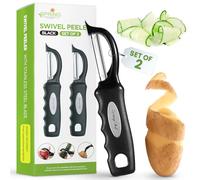 Spring Chef Premium Swivel Vegetable Peeler, Soft Grip Handle and Ultra Sharp Stainless Steel Blades - Perfect Kitchen Peeler For Veggie, Fruit, Potato, Carrot, Apple - Black - Set of 2