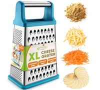 Spring Chef Professional Cheese Grater - Stainless Steel 4 Sided Handheld Box Grater for Kitchen, XL Size - Perfect Shredder for Parmesan Cheese, Veggies, Potato, Ginger - Dishwasher Safe - Teal