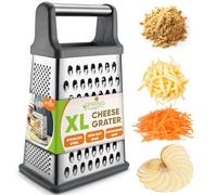 Spring Chef Professional Cheese Grater - Stainless Steel Box Grater for Kitchen, XL Size, 4 Sides - Perfect Shredder for Parmesan Cheese, Carrot, Potato, Ginger - Dishwasher Safe - Gray