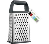 Spring Chef Professional Cheese Grater, Stainless Steel with Soft Grip Handle, 4 Sides, Handheld Kitchen Food Shredder Best Box Grater for Parmesan Cheese, Vegetables, Ginger, 10" Gray